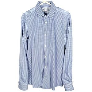 Mizzen+Main Leeward Mens X-Large Trim Fit Blue Gingham Button Down Dress Shirt